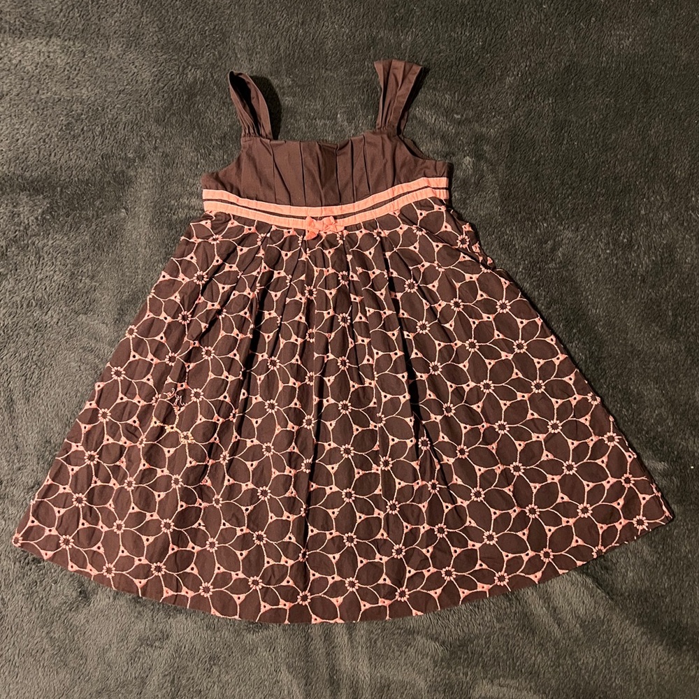 Brown & Coral Stitched Dress